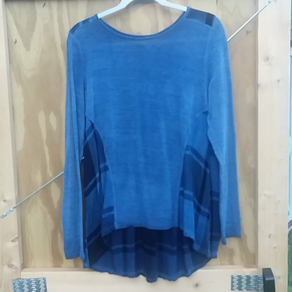 One World High/Low Blue & Black Plaid Top